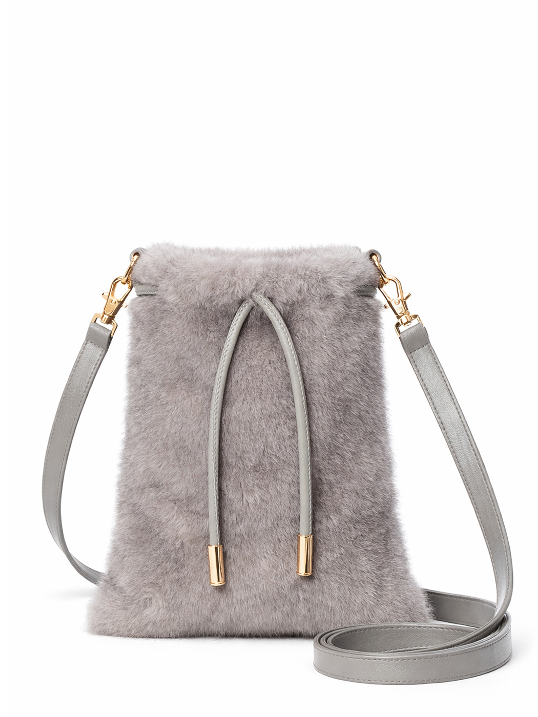 BORSA A SACCO FAUX FUR MINK EFFECT,100%PL,MADE IN PRC - GREY